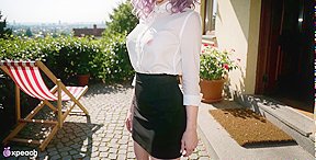 Lavender Brunette Takes Deep Cock Standing