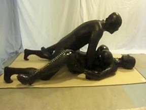 Fuck in full cover latex catsuit...