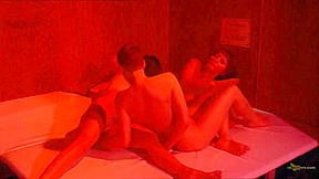 Sexy red lesby sauna retro scene...