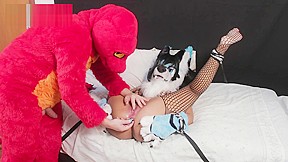 Furry girl spanked, red lizard fursuit...