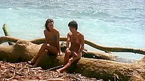 Nude retro having fun public beach...
