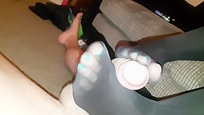 Footjob and sexy blue toes...