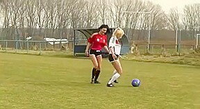 Two Sexy Teen Girls Outdoor Lesbian Football Fun...