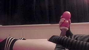 Femboy outfit cums in toy...