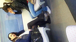 Girl In Black Tights And Flats On Train...