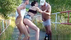 Daring public highwayway overpass threesome awesome...