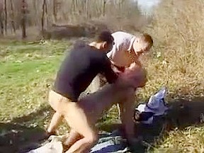 Submissive gets her holes fucked outdoor...