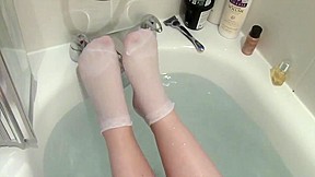 Naked bath with wet socks belly...
