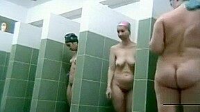 Ordinary females in public shower room...