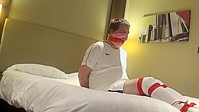 Footballer in hotel tight bondage escape...