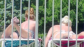 1 of 3 Candid Bikini Butt Tanning Pool Selfie Blonde Redhead