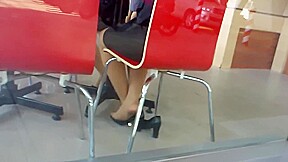 Candid Asian Nylon Feet Shoeplay In Cafe...