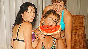 Three old and young lesbians getting...