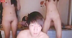 Hot Korean student 4P in front of webcam