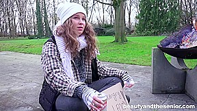 Homeless Girl Begging for Old Cock