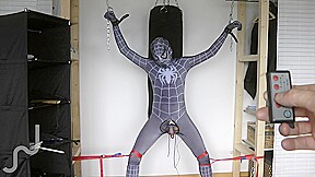 Ballbusting And Electro Balls Of Tied Black Spiderman...