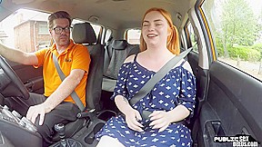 Curvy ginger publicly riding british driving teacher in car1