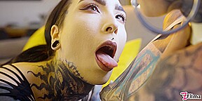 Burlesque Tattoo Beauty With Big Boobs Gives Anal Fuck With Strap On...