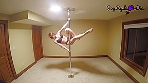 Teen Redhead Practicing Her Pole Dance Moves To Slow Edm...