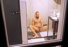 Free Premium Video Mature Dude Filmed From Outside While Taking A Shower And Jerking Off His Hard Cock...