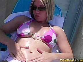 Hot Blonde Rubbing Big Tits Outdoor...