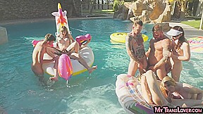 Pornstar Shemales Enjoy Bareback Anal Orgy Outdoor By Pool...