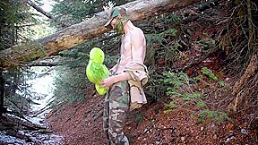 Soldier banging plushie rocky mountain forest...