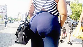 Ebony bbw booty thong thru pants...