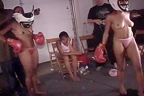 Athletic black amateurs boxing in thongs...