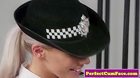 Busty officer babe gets perfect load...