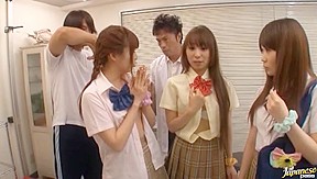 Sweet japanese schoolgirls in wild cum...