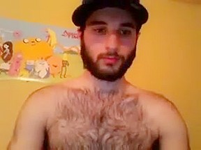 Hairy chest covered in cum...