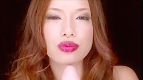 Japanese lipstick babe shows blowjob technique...
