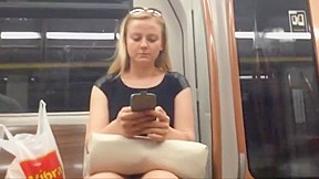 Blond candid feet in train and...