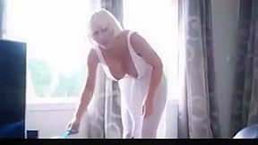 Mom downblouse clean the house...