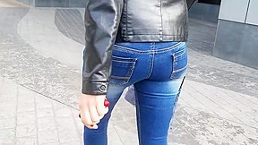 With round ass in leather jacket...