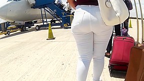 Full Panty Lines Big Heavy Booty White Jeans...