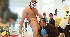 Boy sucking stripper at party...