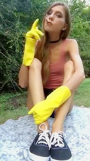 Smoking yellow rubber gloves 2 at...