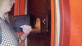 Wife getting cummed on at glory hole