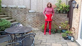 Alison red pvc skirt and thigh...