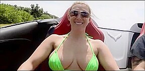Naked Girl in a Convertible Gets Off on the Car Going Fast