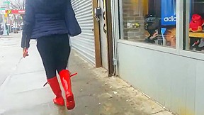 Sexy red boots walk...
