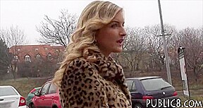 Eurobabe fucked with two horny guys in public for cash
