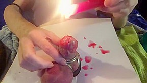 Wax torture, totally hot, whole glans...