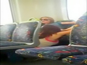Caught Teen Girls Eat Pussy On Public Bus...