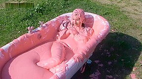 Girl bath in slime with clothes...