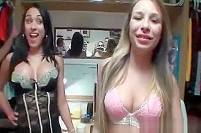 College sluts in lingerie playing with...