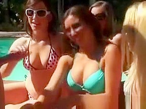 Pretty Bikinis At Outdoor Pool Party...