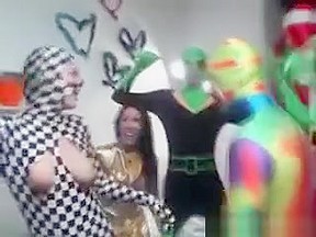 And Her Friends In Tight Costumes Party...